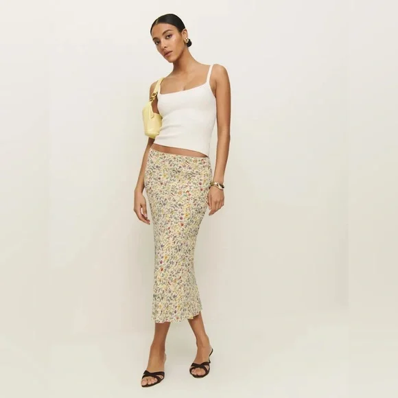 NWT Reformation Layla Skirt in Yellow Floral (Yasmeen) - Picture 2 of 5